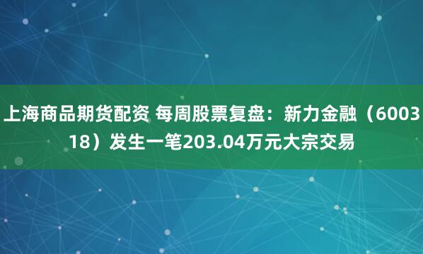 上海商品期货配资 每周股票复盘：新力金融（600318）发生一笔203.04万元大宗交易