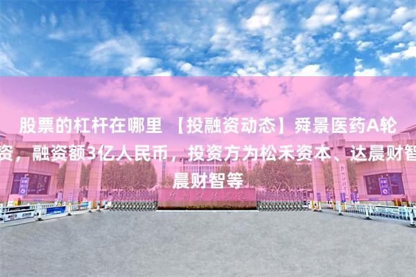 股票的杠杆在哪里 【投融资动态】舜景医药A轮融资,融资额3亿人民币,投资方为松禾资本、达晨财智等