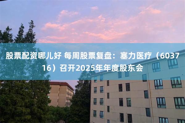股票配资哪儿好 每周股票复盘：塞力医疗（603716）召开2025年年度股东会
