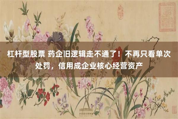 杠杆型股票 药企旧逻辑走不通了！不再只看单次处罚，信用成企业核心经营资产