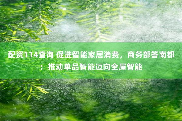 配资114查询 促进智能家居消费，商务部答南都：推动单品智能迈向全屋智能